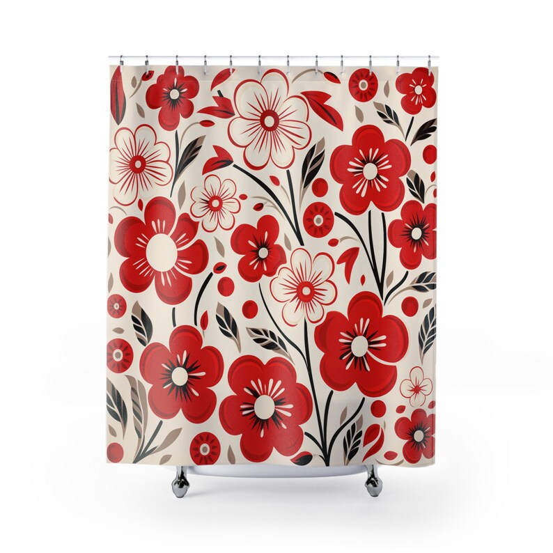 Floral Shower Curtain Retro Wildflowers Cottagecore Shower Etsy