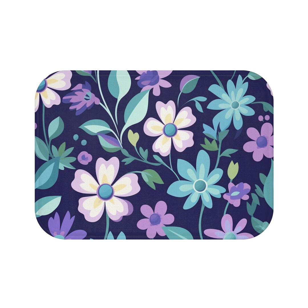 Floral Bath Mat Retro Wildflowers Cottagecore Bath Floor Etsy
