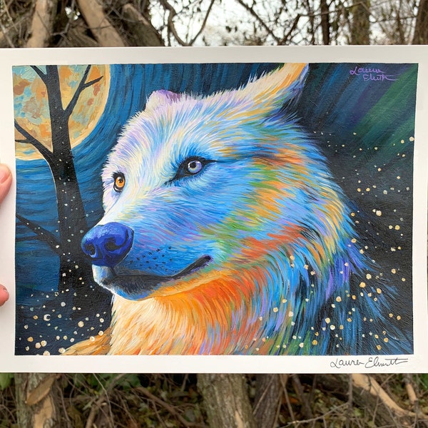 Wolf Wall Art, Fine Art Wolf Print, Werewolves, Colorful Wolf Art, Wild Dog, Gray Wolf, Wolf Wall Decor, Werewolf Wall Art