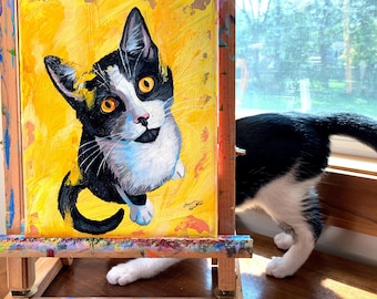 Beginner Cat Painting Process, 12-Step Cat Painting Tutorial, Art Therapy Based, Cat Lovers, Tuxedo Cat, Beginner Artist, Acrylic Painting