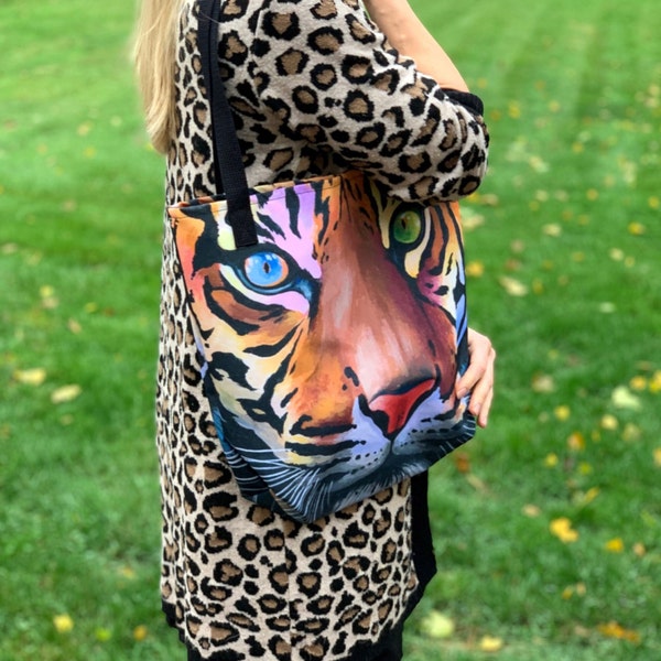 Fall Tiger Tote Bag, Siberian Tiger Bag, Colorful Tiger Painting, Rainbow Tiger Bag, Tiger Tote Bag, Colorful Tiger Bag, Fall Bag