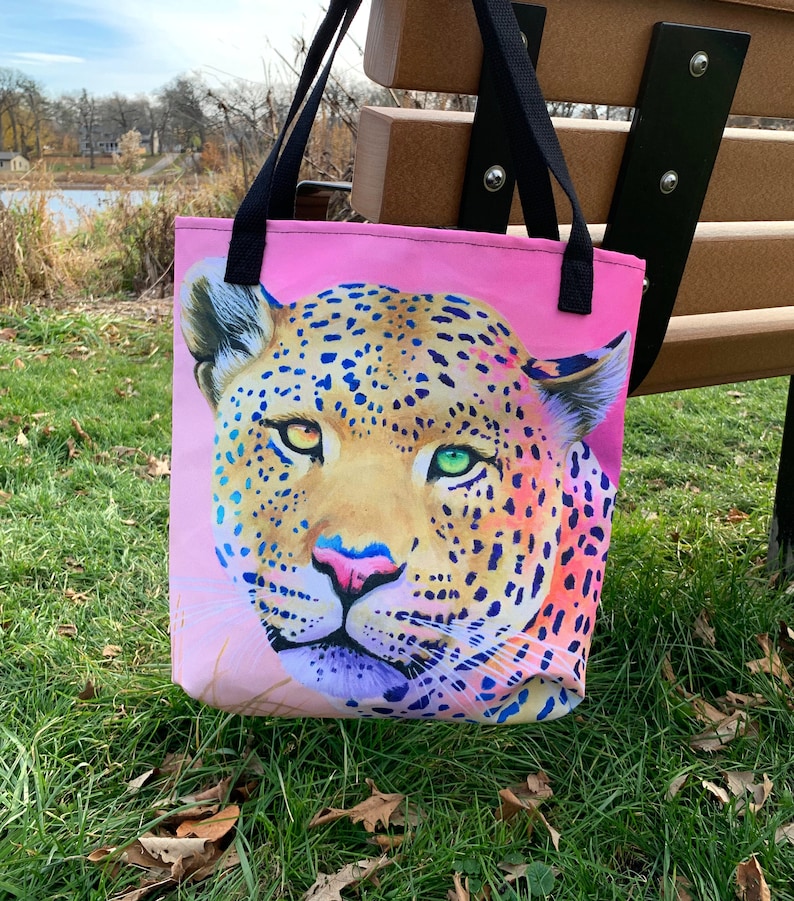 Pink Jaguar Tote Bag, Colorful Jaguar Bag, Pink Jaguar, Pink Tote Bag
