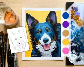 4-Happy Dog Therapy Painting Bundle (Digital Download), Paint Brush Guide, 4-Dog Tutorials, Beginner Acrylic Artists, Sketch Outline, Dogs