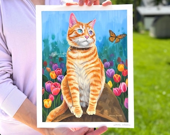 チューリップキャッツ - 春の猫のプリント - 猫の絵画 - ファイン