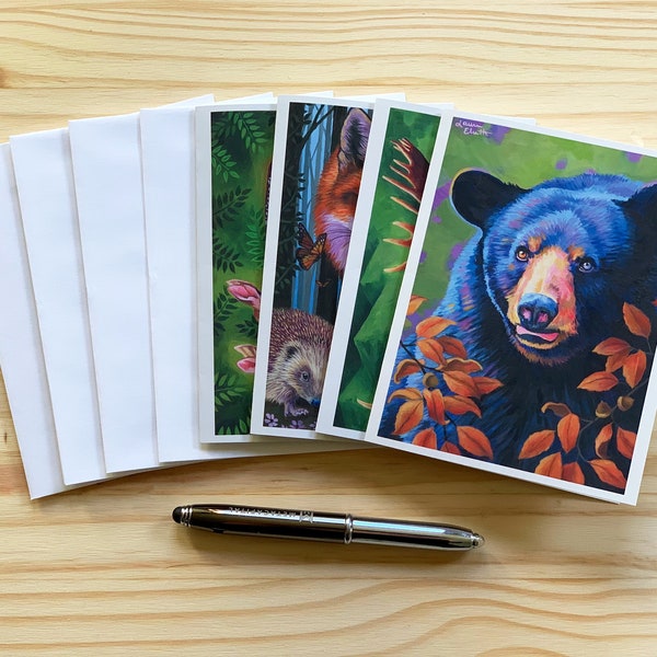 Enchanted Forest Card Pack, Woodland Animal Cards, Forest Animals, Wildlife Card Pack, Woodland, Fall Card Pack, Fall Animals