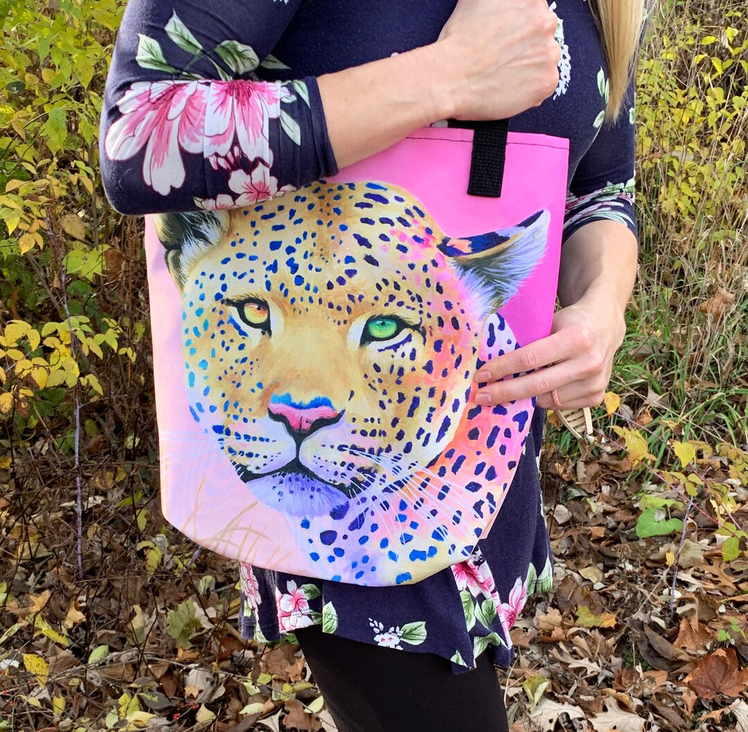 Pink Jaguar Tote Bag, Colorful Jaguar Bag, Pink Jaguar, Pink Tote Bag
