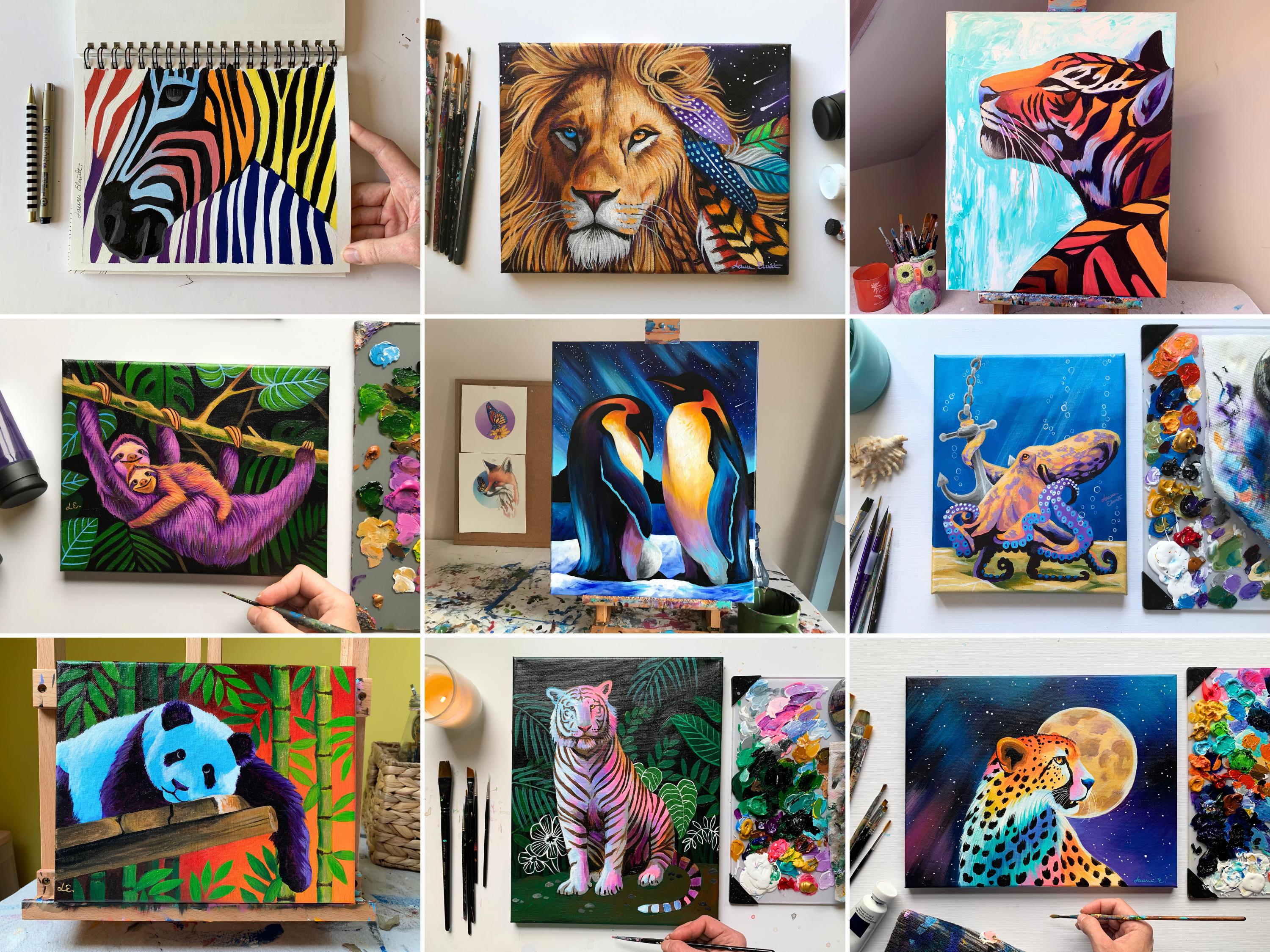 Master Animals Pet Portrait Acrylic Painting Masterclass, Color Theory, Tutorials Step ...