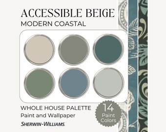 Accessible Beige Color Palette, Sherwin Williams Whole House Palette, Coastal Paint Scheme, Sherwin Williams Accessible Beige