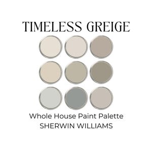 Sherwin Williams Greige Color Palette, Timeless Paint Colors, Warm Neutral Wall Colors, Interior Color Palette, Sherwin Williams Shoji White