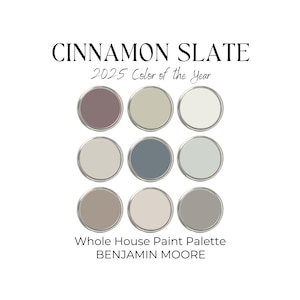 Benjamin Moore Cinnamon Slate Paint Palette, Color of the Year 2025, BM Cinnamon Slate Coordinating Colors, Interior Paint Colors