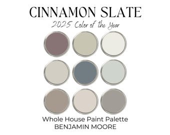Benjamin Moore Cinnamon Slate Paint Palette, Color of the Year 2025, BM Cinnamon Slate Coordinating Colors, Interior Paint Colors