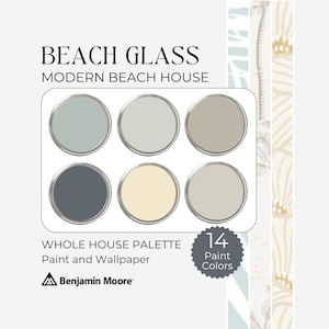Paleta de cores da casa de praia | Pintura de vidro de praia de Benjamin Moore | Cores de pintura costeira | Papel de parede e pintura de praia | Paleta de pintura de casa inteira