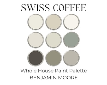Swiss Coffee Benjamin Moore, Neutral Paint Colors, Whole House Color Scheme, Creamy White Kitchen Cabinets, Earthy Paint Palette, OC-45