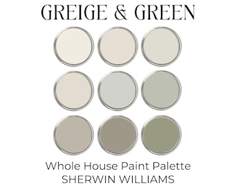 Greige Sherwin Williams Green Palette, Interior Design Paint Palette, Neutral Paint Palette Sherwin Williams, Whole Home Color Palette