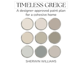 Sherwin Williams Greige Color Palette, Timeless Paint Colors, Warm Neutral Wall Colors, Interior Color Palette, Sherwin Williams Shoji White