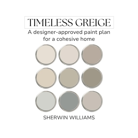 Sherwin Williams Greige Color Palette, Timeless Paint Colors, Warm Neutral Wall Colors, Interior Color Palette, Sherwin Williams Shoji White
