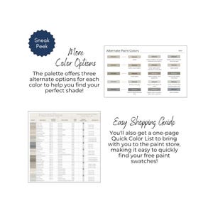 May include: A graphic with text and color swatches. The text includes "Sneak Peek", "More Color Options", and "Easy Shopping Guide". The palette offers three alternate options for each color. A quick color list is available.