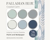 Benjamin Moore Palladian Blue, Paint and Wallpaper Interior Palette, Coastal Paint Palette, Beach House Paint, Lake House Paint Colors