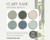 Clary Sage Paint Palette, Sage Green Paint, Blue and Green Paint Colors, Paint and Wallpaper, Sherwin Williams Whole House Color Palette