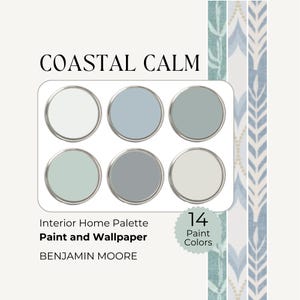 Coastal Paint Colors, Wallpaper Paint Combinations, Benjamin Moore Color Palette, Whole House Color Scheme Coastal Blue