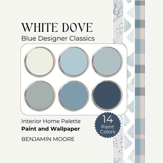 Benjamin Moore White Dove Color Palette, Blue Paint Colors for Walls, Wallpaper Paint Match, Paint and Wallpaper for Bedroom