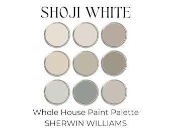 Sherwin Williams Shoji White Color Palette, Greige Paint Palette, Shoji White Paint Sherwin Williams, Warm Paint Colors for Living Room
