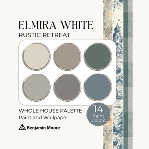 Benjamin Moore Elmira White, Cabin Paint Colors, Earthy Color Palette, Wallpaper and Paint, Whole House Color Palette, Warm Paint Colors