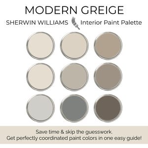 Greige Paint Palette, Warm Taupe Colors from Sherwin Williams, Warm Greige and Gray Palette, Beige Sherwin Williams Paint, Interior Paint