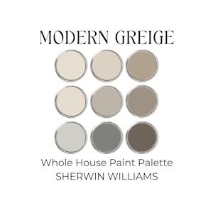 Sherwin Williams Greige Color Palette, Warm Neutral Paint Colors, Sherwin Williams Amazing Gray, Whole House Color Scheme, Taupe Paint Color