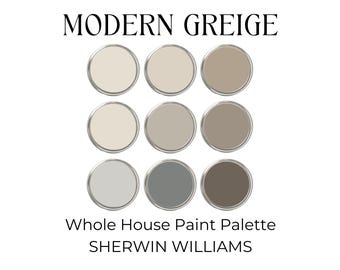 Sherwin Williams Greige Color Palette, Warm Neutral Paint Colors, Sherwin Williams Amazing Gray, Whole House Color Scheme, Taupe Paint Color