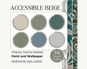Accessible Beige Color Palette, Wallpaper and Paint Pairings, Accessible Beige Sherwin Williams Best Beige, Wallpaper Paint Palette