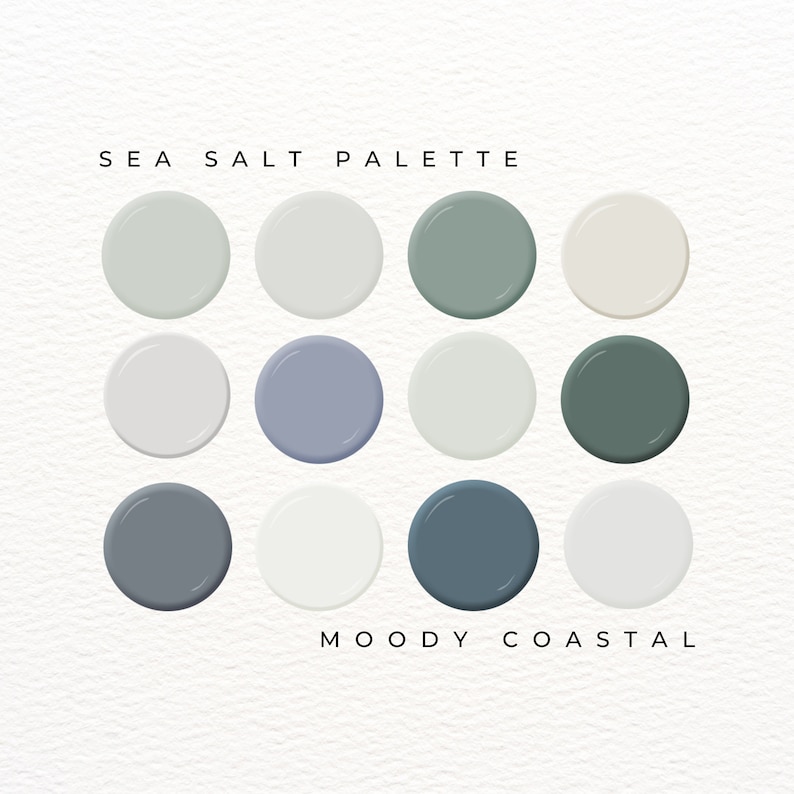 Sherwin Williams Sea Salt Palette, Coastal Paint Scheme, Sherwin Williams Moody Green, Jewel