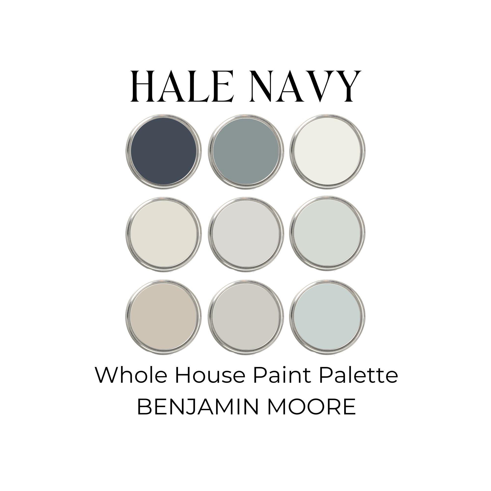 Hale Navy Benjamin Moore, Interior Paint Color Palette, Coastal Paint Colors, Hale Navy Color Palette, Modern Neutral Paint Colors for Home