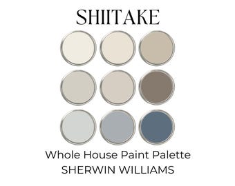 Shiitake Sherwin Williams Paint Palette, Greige Sherwin Williams Blue Gray Colors, Warm Neutral Paint Colors, Interior Paint Palette