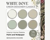 White Dove Paint Palette | Benjamin Moore | Whole House Color Scheme | Green Paint Palette | Wallpaper and Paint Palette