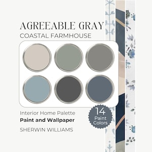 Agreeable Gray Sherwin Williams, Agreeable Gray Color Palette, Coastal Farmhouse Color Palette, Paint and Wallpaper Interior Palette