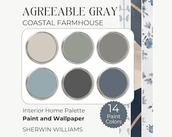 Agreeable Gray Sherwin Williams, Agreeable Gray Color Palette, Coastal Farmhouse Color Palette, Paint and Wallpaper Interior Palette