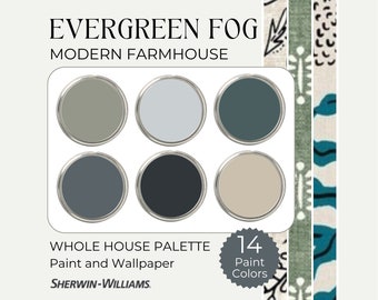 Evergreen Fog Color Palette | Modern Farmhouse Paint Colors | Modern Farmhouse Wallpaper and Paint | Evergreen Fog Whole House Paint Palette