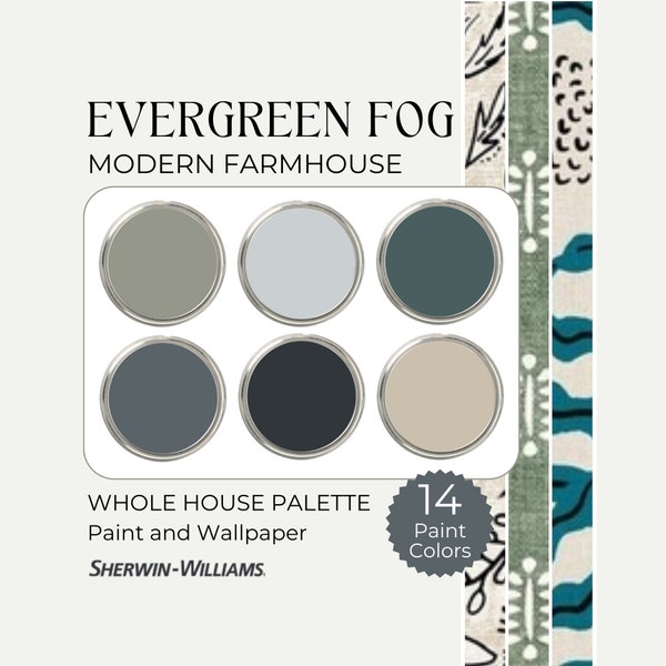 Evergreen Fog Color Palette | Modern Farmhouse Paint Colors | Modern Farmhouse Wallpaper and Paint | Evergreen Fog Whole House Paint Palette