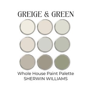 Greige Sherwin Williams Green Palette, Interior Design Paint Palette, Neutral Paint Palette Sherwin Williams, Whole Home Color Palette