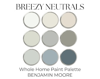 Benjamin Moore Coastal Colors, Whole House Color Palette, Benjamin Moore Calming Paint Colors, Beach House Paint Palette