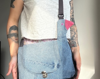 Goose bag, small denim crossbody bag, vintage bag, shoulder bag, casual bag, novelty purse, upcycling bag