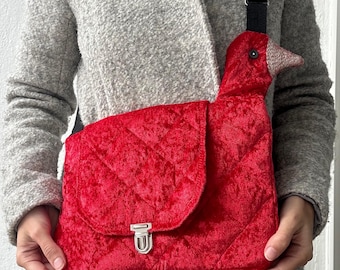 Quilted bag in the shape of a goose, ducks. Upcycling