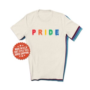 PRIDE Shirt - Bloody Text Print Shirt - LGBTQ+ T-Shirt - Pride Parade Rainbow Text - Proud Lesbian Gay Bisexual Trans - Adult Unisex Soft