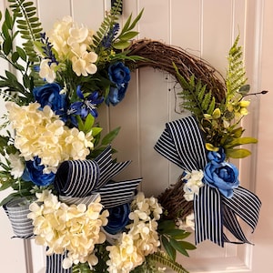 Crafted Spring / Summer Floral White Hydrangea Floral Door Wreath