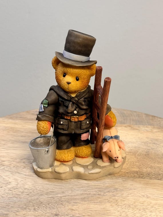 Antique Teddy Bear, Bear Figurine, Bear DecorVintage 1999 Enesco Cherished Teddies FELIX Der Glucksbringer 601640 - Collectible Figurine