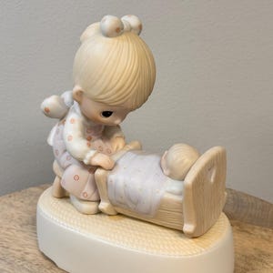 Vintage 1980 Precious Moments The Hand That Rocks the Future Musical E-5204 - Collectible Figurine