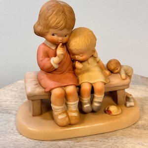Vintage 1987 Memories of Yesterday Hush! Boy & Girl on Bench 114553 - Collectible Figurine