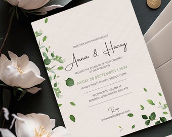 Botanical Wedding Invitation | INSTANT DOWNLOAD | Eucalyptus wedding invite | Floral wedding invite