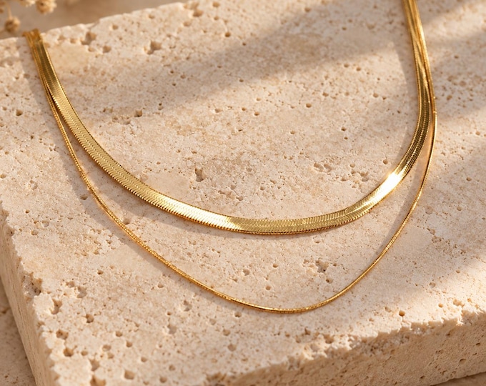 Flat Snake Chain Choker, Stainless Steel Herringbone Necklace, Minimalist Layering Jewelry Gift for Women